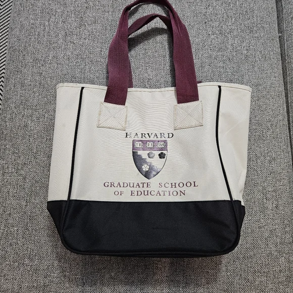 Harvard Vinyl Canvas Tote Two Tone Laege BLACK/BURGANDY/CREAM - Picture 3 of 12